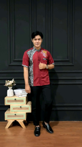 BAJU KOKO PRIA BAJU KOKO MUSLIM BAJU KOKO KOMBINASI BATIK LENGAN PENDEK / JADID FASHION