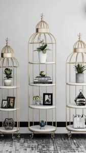 Kệ lồng chim tròn mặt gỗ MDF khung kim loại đựng túi phụ kiện và nhiều món đồ khác sang trọng hiện đại