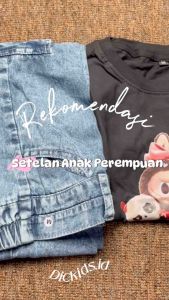 SETELAN CELANA CARGO DAN KAOS ANAK PEREMPUAN USIA 2 - 7 TAHUN SNOW BLUE