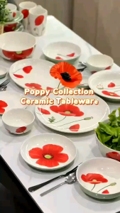 INDRA CERAMIC ชุดชามอ้วนลายป๊อปปี้ เซรามิกเข้าไมโครเวฟได้