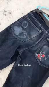Celana Denim Selvedge Accent 16.Oz Kaku - Jeans Selvedge Black Indigo