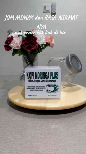 KOPI MORINGA PLUS. Cergas dan bertenaga. Dari extract daun moringa akar tongkat Ali Habbatussauda dan Madu.