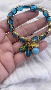 2026 Color of the Year with Angelite Aqua Stone/St.Benedict/Mantra/Agate Lucky Charm Bracelet