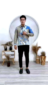 Kemeja Batik Pria Kain Katun Lengan Panjang Jumbo Motif Blarak Biru Batik Saudara