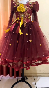 gaun anak maroon slendang (sematakaki) usia 1-12 thn
