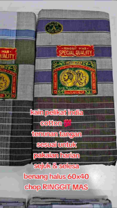 KAIN SARUNG PELIKAT INDIA COTTON TENUNAN TANGAN CHOP RINGGIT MAS BENANG 60X40 PEMBORONG  PERUNCIT