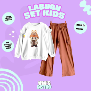 Labubu Set Kids Celana Cargo Crinkle Printing/Setelan anak perempuan Labubu / One set anak perempuan