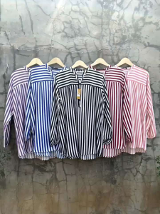 KEMEJA SALUR WANITA KEKINIAN ATASAN TERBARU KANCING AKTIF MONALISA T-SHIRT MOTIF KOREAN STYLE