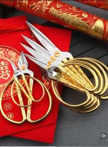Readystock 现货🇲🇾 龙凤剪刀不锈钢尖头家用开业庆典用品裁剪剪彩喜事大中小号剪子 wedding gold scissor grand opening gold scissors