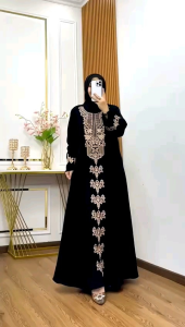 Nuriel Shop - Meri Abaya Jetblack - Baju Gamis Wanita Model Terbaru Bahan Jetblack - Gamis Bordir Hitam - Abaya Lebaran/Abaya Harian - Nura Collection Official