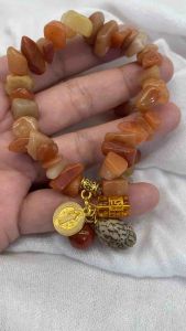 St.Benedict/ Brown Jade Stone/Buto ng Sinukuan/Mantra w/ Authentic Brown chips Stone Bracelet