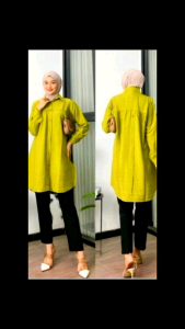 Zeva tunik/tunik polo linen variasi kancing belakang-atasan terbaru