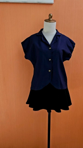 atasan kemeja wanita biru tua navy M L cewek MEWAH lengan pendek vneck cute