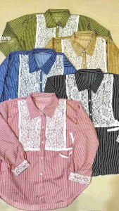 KEMEJA WANITA BLOUSE SALUR HERITAGE LACE RENDA PITA SAMPING TERBARU 1101