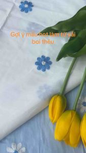 Vải Thô boi thêu hoa - may áo đầm trẻ em và người lớn (dài 1m khổ 1m4 vải cắt liền)