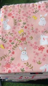 Vải Thô cotton hình động vật búp bê - may quần áo bé gái handmade decor (dài 1m khổ 1m45 vải cắt liền)