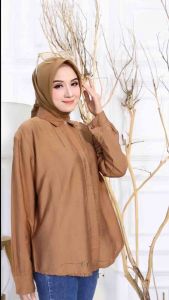 (Octfit) Ofelia polo linen shirt oval polos blouse wanita kemeja kerja adem atasan baju wanita kemeja kerja formal informal adem termurah
