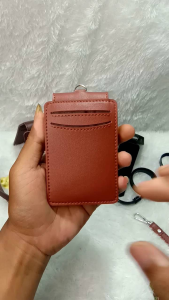 Lanyard ID Card Name Tag kulit p.u Double magnet flip