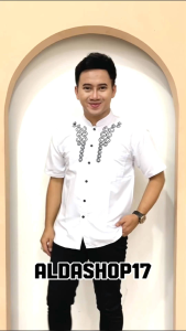 Baju Koko Pria Dewasa Katun Lengan Pendek Motif Bordir