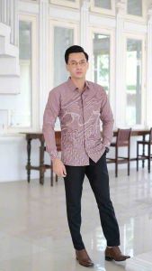 Kemeja batik pria slimfit premium lengan panjang motif KAYANA warna ungu motif terbaru bahan katun lapis furing halus atasan batik pria formal baju batik pria