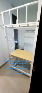 Loft bed with table and sliding door wardrobe customize for helper room singapore/store room/bomb shelter/unity