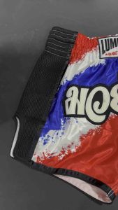 Lumpinee Satin Retro Muay Thai Fight Shorts Thai Flag Design with Black Mesh