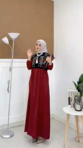 Gamis crinkle bordir - Baju wanita terbaru - New atasan gamis wanita modern - Setelan baju wanita
