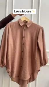Laura blouse bahan polo linen kemeja blouse wanita kekinian model lengan balon
