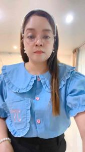 BN508.เสื้อแฟชั่นสาวอวบผ้ายีนส์เทียม รุ่นปกหยักกระเป๋าโบว์อก50“