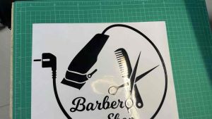 ป้าย สติ๊กเกอร์ ร้านตัดผมชาย BARBER ขนาด 50x30cm. (B0112)