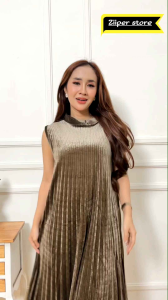 Dress Inner Plisket Bludru Premium Tanpa Lengan