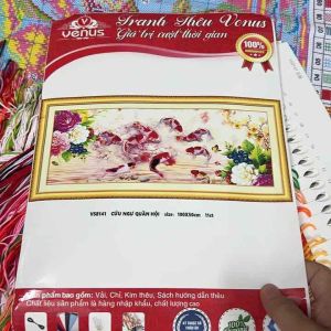 Tranh thêu kin Cửu ngư quần hội VS8141 kích thước 100 x 50 cm