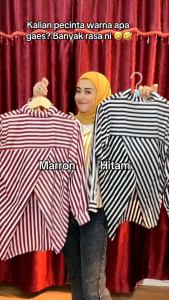 Kemeja Kerja Silang Belakang Jumbo Motif Salur Matt Katun Poly Rayon