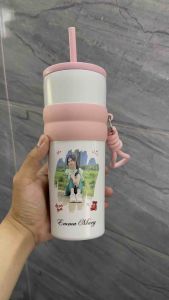 Ly giữ nhiệt Cherry 710ml có ống hút bình nước giữ nhiệt DQMart khắc tên chất liệu inox 316 mẫu mới 2024