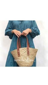 Tas Anyaman Mendong Pandan Natural Vinyl Leather Totebag