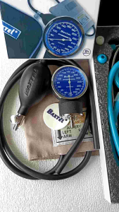 Baxtel Aneroid Sphygmomanometer Blood Pressure Monitor With Light Blue Deluxe Stethoscope