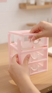 Multi-Purpose 3-Layer Plastic Storage Cabinet with 3 Spacious Pull-Out Drawers Compact Organizer Box for Cosmetics Jewelry Stationery Hair Accessories Small Items Home Office 5