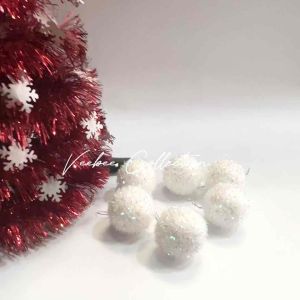 Mainan natal Bola Gabus bulu 4cm 6pc 338/ gantungan pohon natal pohon terang/ hiasan dekorasi aksesoris