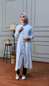 Midi Dress Wanita Rayon Twill Premium Full Kancing Aktif Lengan Panjang Terbaru