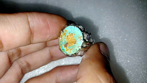 Natural Pirus Persia Pirus Motif Gambar Ring Alpaka Size 7/8 US Siap Pakai