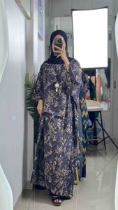 LC2099 Premium Jumbo Dress Tipis Motif Bunga Abstrak Fashion Retro Terbaru