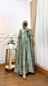 Gamis Jumbo Tasya Motif Silk Busui Friendly Muat 110 Kg lingkar Dada 130 cm