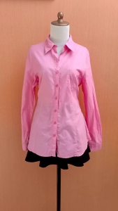 atasan kemeja wanita pink muda pastel RODEO cewek L lengan panjang MEWAH kerja kuliah