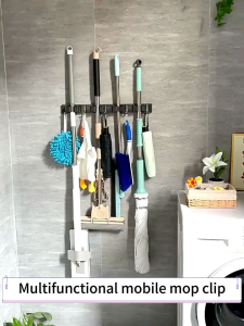 Aluminum Bathroom Mop Holder with hook Wall Mounted Self Adhesive
