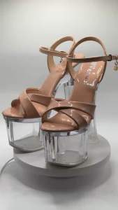 Elegant Glass Pageant Heels 7 inches high heels nude and black color size 35-40