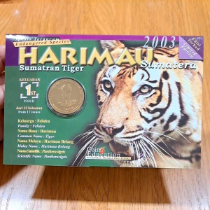 No.1 Endangered Species Harimau Sumatera Spesies Terancam Sumatran Tiger 2003 Malaysia Commemorative Coin Card UNC/BU