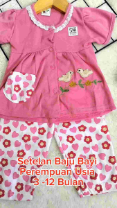 Unge Baby Setelan Piyama Bayi Perempuan Motif Dua Burung // Baju Bayi Perempuan Usia 3 -12 Bulan  // Setelan Baju Bayi Lengan Pendek