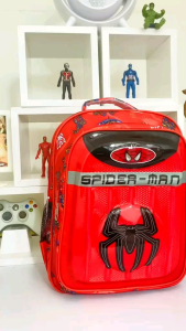 [YumnaHanaBags] Tas Ransel lampu LED 3D timbul Karakter spiderman LOGO anak sekolah laki lakiPAUD TK SD fashion anti air anti gores merah motif