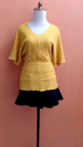 atasan wanita kuning mustard M L XL XXL blouse santai cewek MEWAH vneck cute