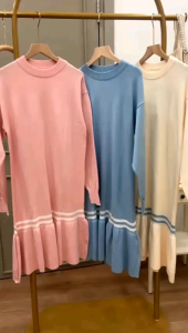 ●ECLAIRE● 043 Dress Mini Knit Rajut Lengan Panjang Longsleeves Oneck Mermaid Duyung Kasual Casual Korea Basic Dasar Mode Import 6877